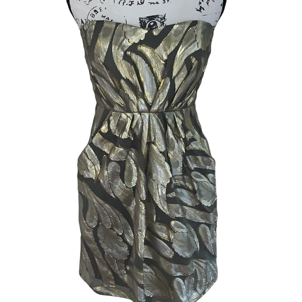 Twelfth Street by Cynthia Vincent Black and Gold Metallic Strapless Mini Dress